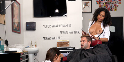 Big booty haidresser rides the client's huge cock casually