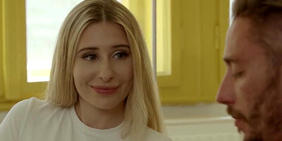 Blonde hottie is fingered by a DILF before fucking