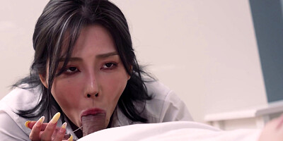 Asian girl blows her man and lits her skirt up to ride him