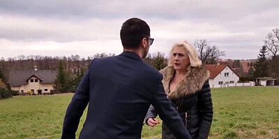 Chubby blonde GILF has a partner for creampie screwing