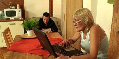 Blond mature nailed by daughter's hubby on the table