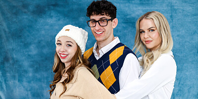 Curious blonde bitches banging one dick in a three way