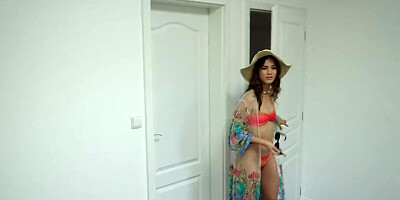 POV porn scene showing the prettiest brunette he fucked