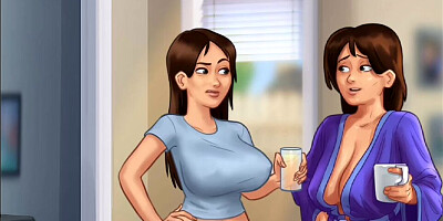 Summertime Saga #99 - Threesome with MILF Landlady! Fucked them both Hard