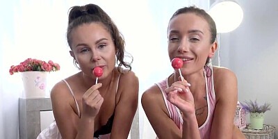 Cute young whores enjoy anal threesome with a stud