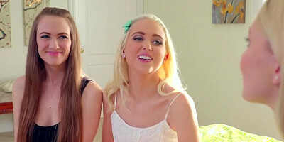 Tiny girl with a hot body fucks stepsister and her BFF