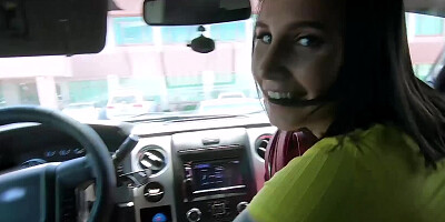 Lovely girl goes down on her boyfriend and blows him in the car