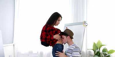 Innocent flirting turns into sex of hot painter and young guy