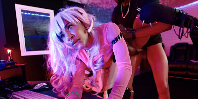 Moody lighting and kinky fucking with a gamer girl