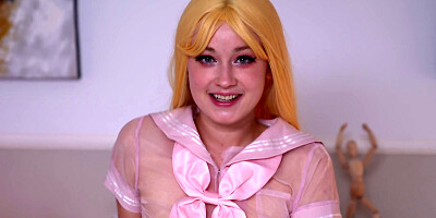 Slutty blonde lifts her skirt up to play with her wet cunt