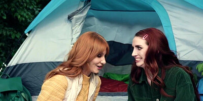 Camping trip fuck with two perfect redheaded dolls