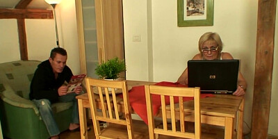 Nerdy blonde mature drilled by smart son-in-law