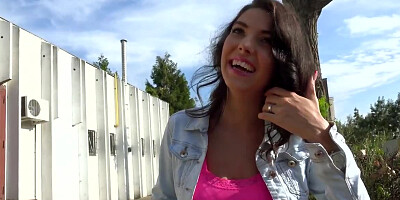 For cash Spanish chick flashes perky boobs and not only