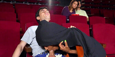 Ebony cinema employee analyzed by customer with thick cock