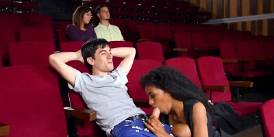 Ebony cinema employee analyzed by customer with thick cock