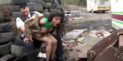 Muddy street prostitute Alyssa Divine pounded by the fuzz