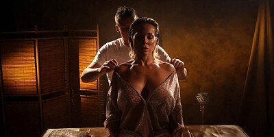 Steve Q gives a massage to Aubrey Black and some dicking