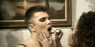 Energetic Sissy at stockings action