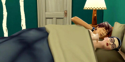 Mom catches her son again masturbating in his room watching a porn movie in front of the computer and she decided to help him by