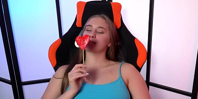 Splendid girl spreads on the chair and plays with wet pussy
