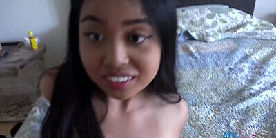 Busty babe gives epic footjob then rides cock and fucks it with her huge tits - Luna Mills POV