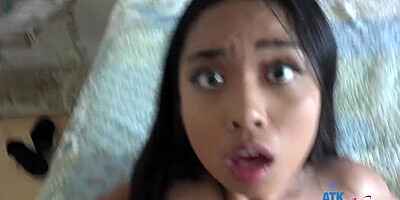 Busty babe gives epic footjob then rides cock and fucks it with her huge tits - Luna Mills POV