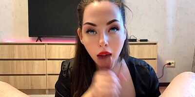 Gentle blowjob with red lipstick from beauty Julia