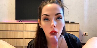 Gentle blowjob with red lipstick from beauty Julia