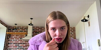 Hot sex with a bitch in a purple fur coat
