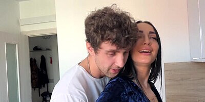 Hot and intense sex in the kitchen with a cute horny girlfriend