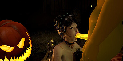 3D super hot Asian milf cheating with big white cock