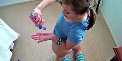 Brunette with blue eyes is into sucking and anal sex
