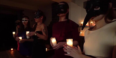 Silently guys bonk masked babes among candles