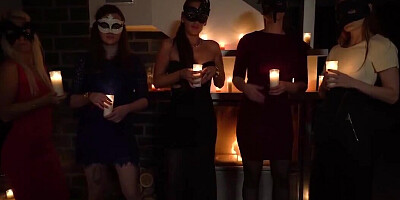 Silently guys bonk masked babes among candles