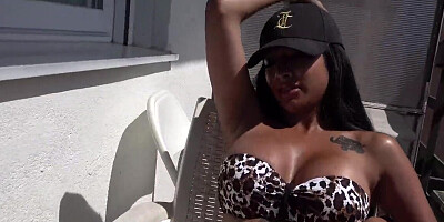 Busty slut is fucked by the stepbro after sunbathing