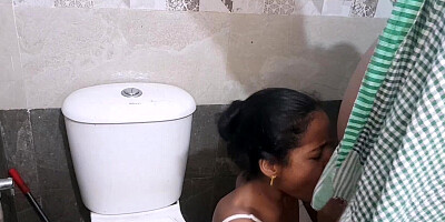 Indian cutie with natural tits gets frisky in the toilet