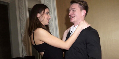 Charming brunette is spreading on the sofa for some big cock