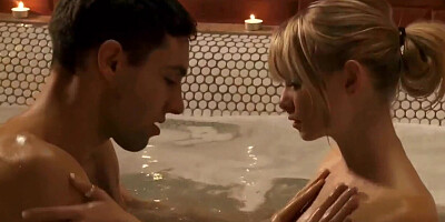 Mia makes nice blowjob for her friend after taking bath