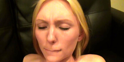 Amateur skinny blonde gobbles on boyfriend's fat cock in POV