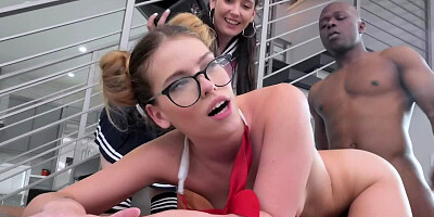 College girl watches the black stallion fucking nerdy groupmate