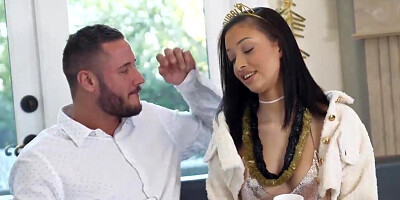 Skinny Ebony teen celebrates holiday on top of white dick