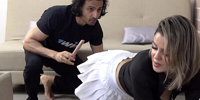 Petite teen with a nice ass is getting banged by stepbro