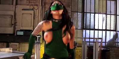 Masked brunette is fucked in face and cunt at the cosplay party