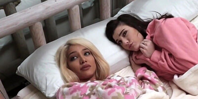 Sneaky nighttime seduction with two crazy hot stepdaughters