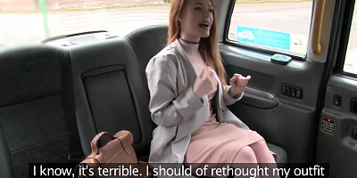 Redheaded Brit bitch getting pounded in a cab real hard