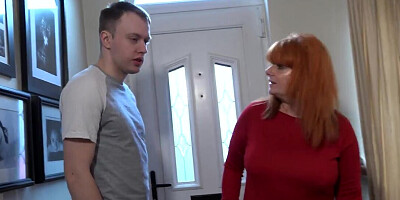 Redheaded bitch wants him to work on her tits and pussy