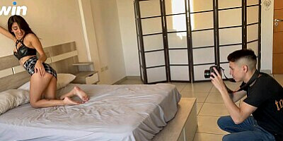 Hot photo shoot ends with milk on the face