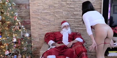 Santa stepdad is going to SLAY her teenage pussy too