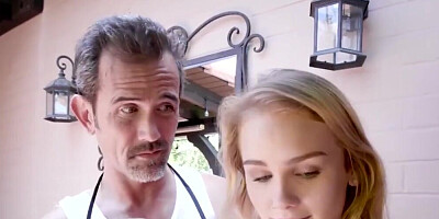 Stepfamily pleasure with two barely legal stunners
