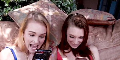 Stepfamily pleasure with two barely legal stunners